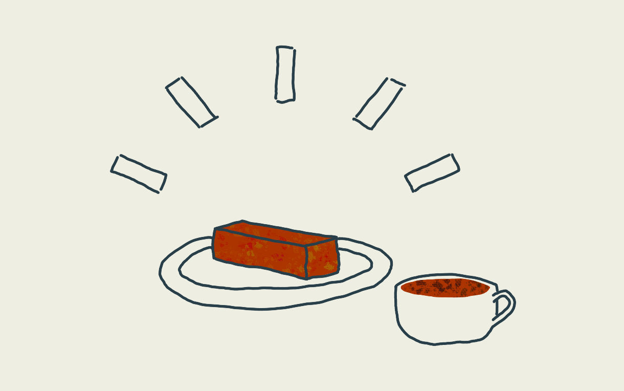 An illustration of an Exploding Bakery cake next to a cup of coffee