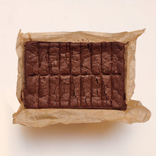 The Exploding Bakery Almond Brownie Traybake viewed from above.