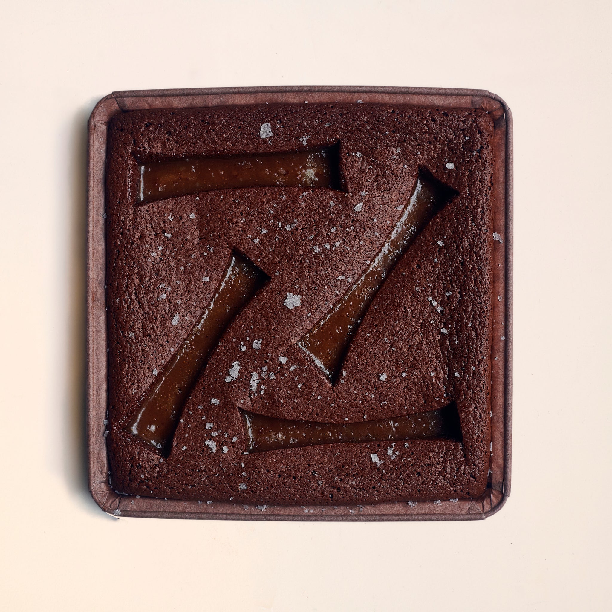 Picture from above, Salted Caramel Letterbox Brownie