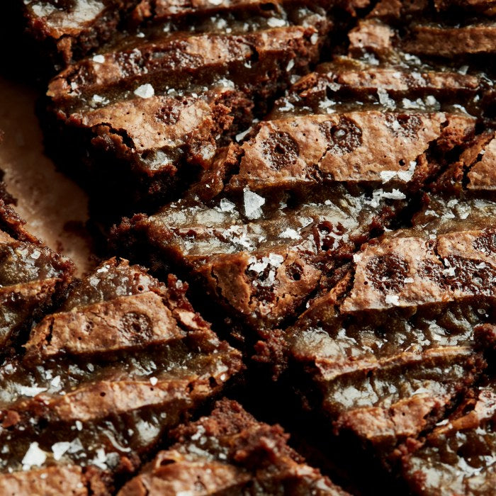 Salted Caramel Brownie close up. Wholesale.