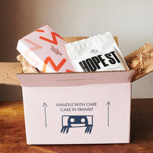 our Coffee and Cake Gift Box Photographed from the side.