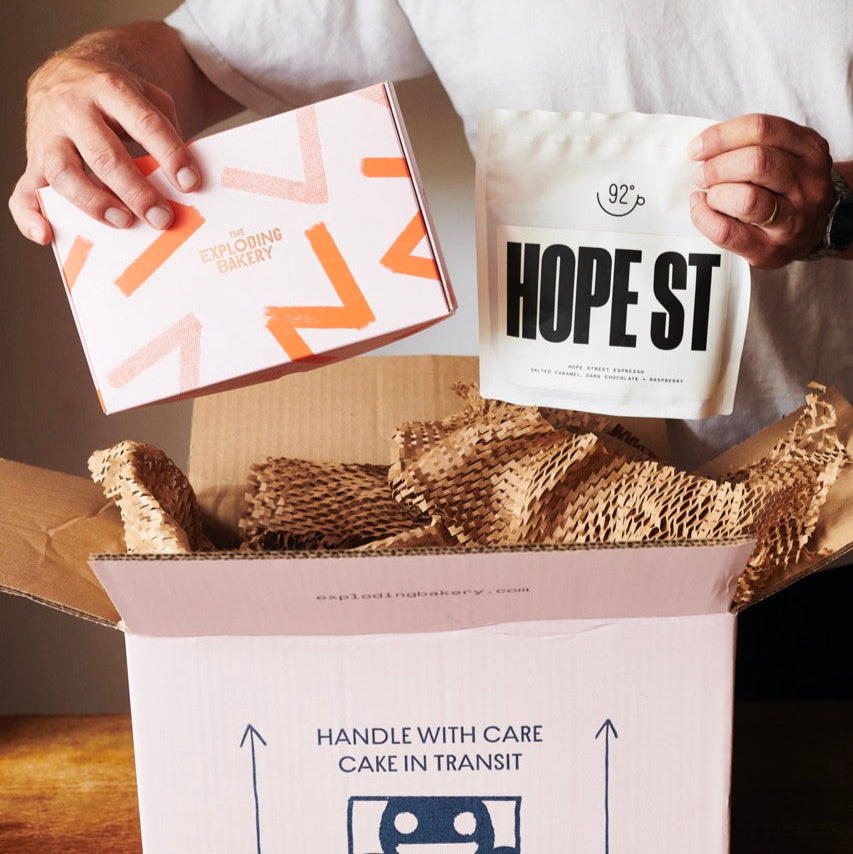 our Coffee and Cake Gift Box Photographed from the side.
