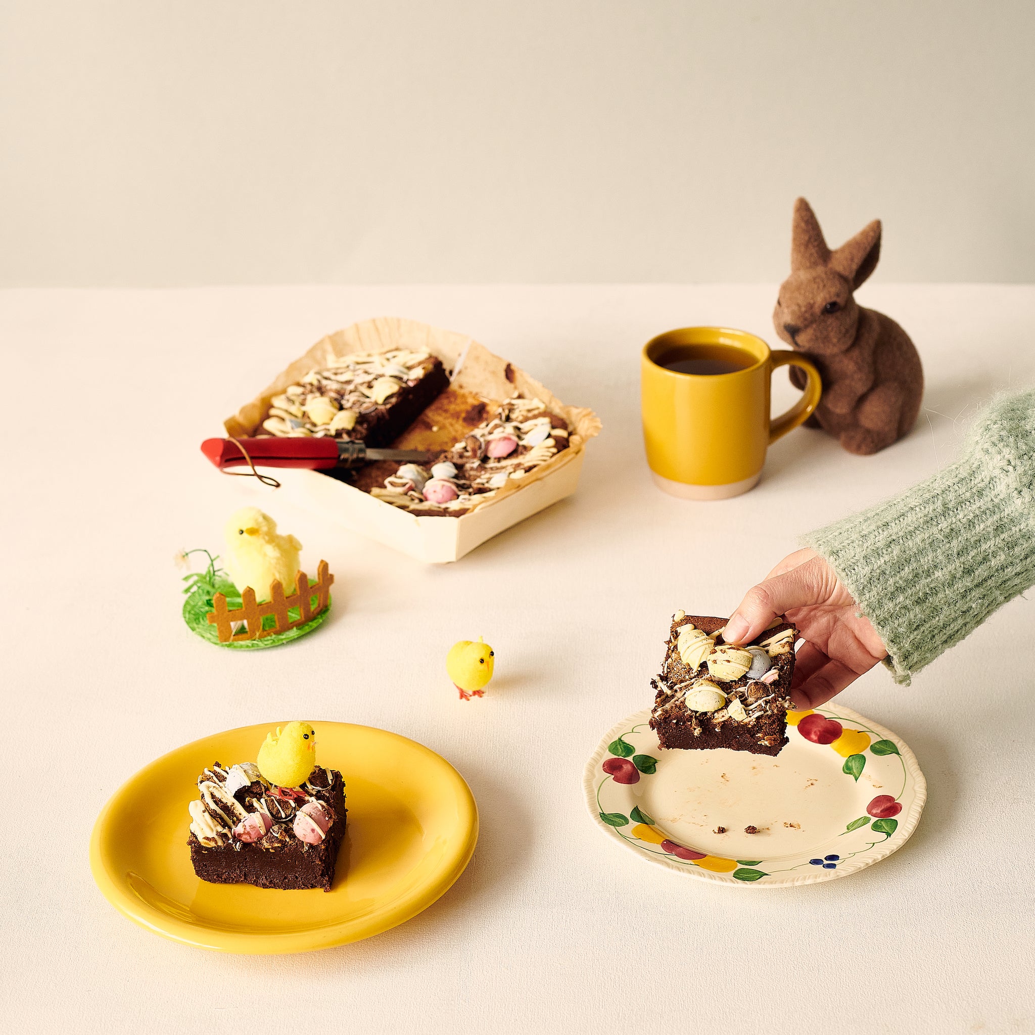 Plated Slices Of The Exploding Bakery Easter Brownie