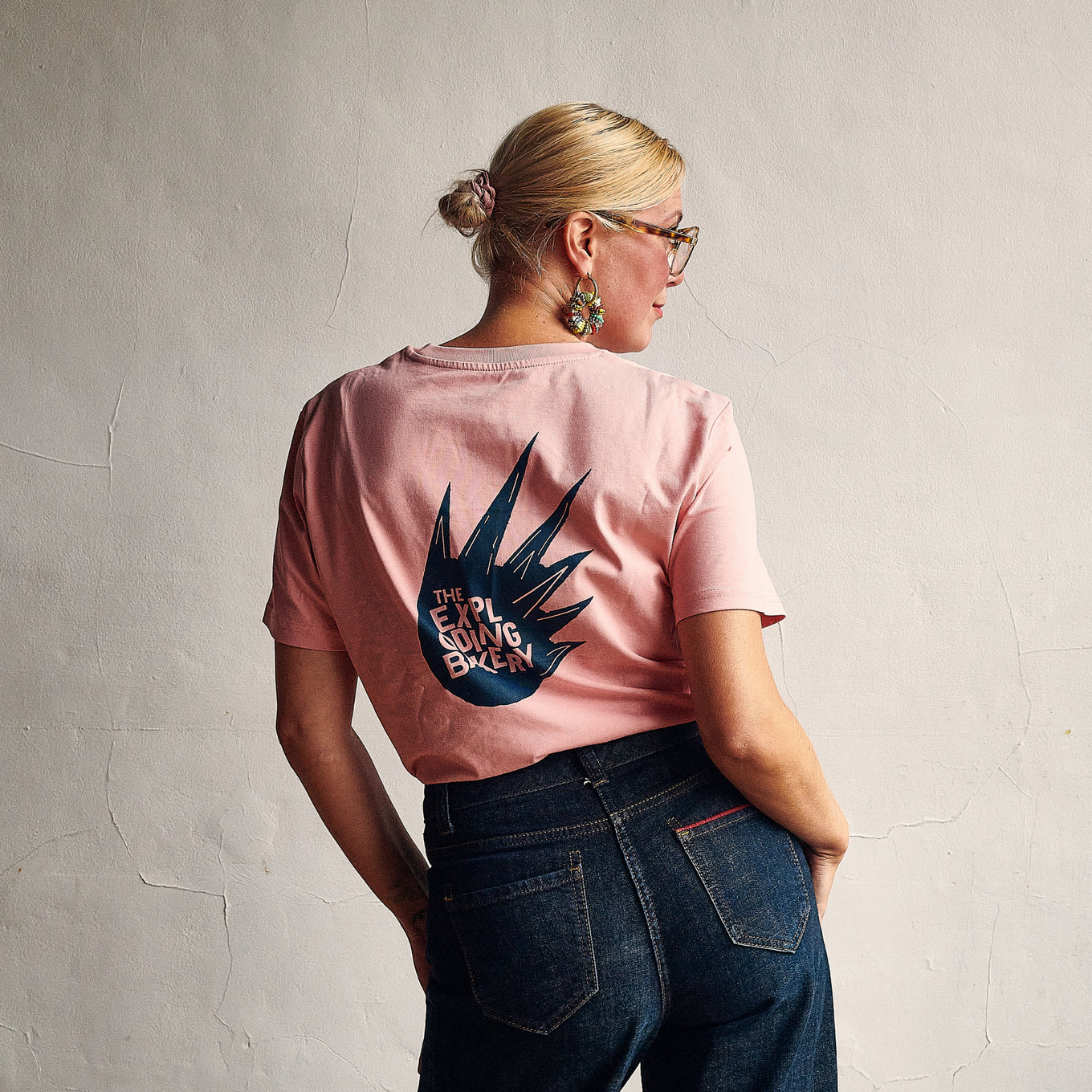 Exploding Bakery Pink T shirt Modelled