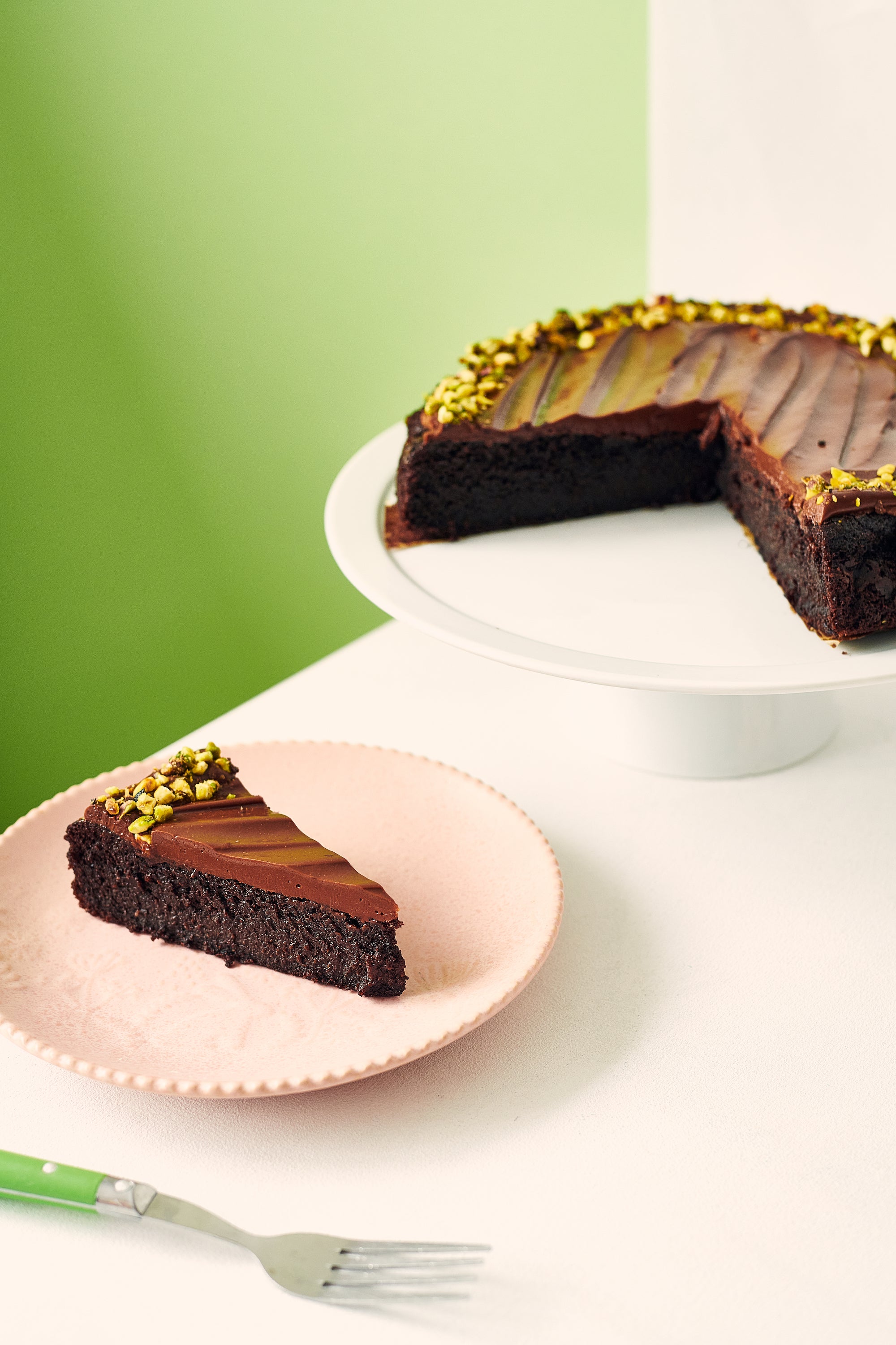 A Plated Slice Of Chocolate Fudge Cake