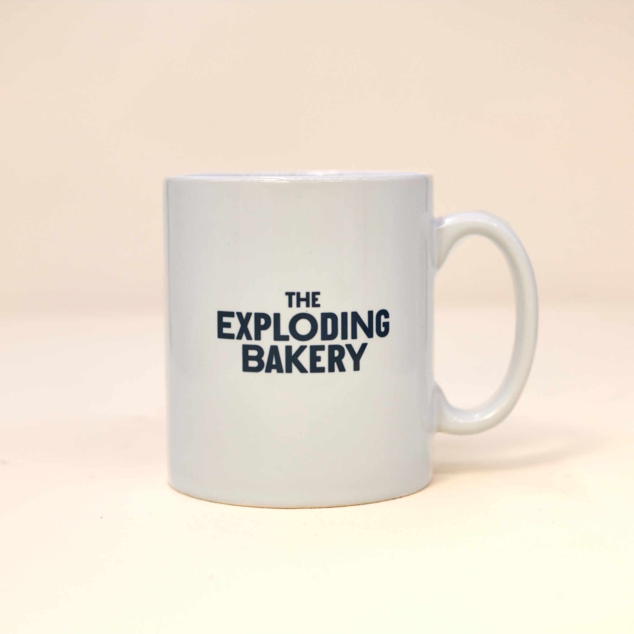 Exploding Bakery mug with the Exploding Bakery logo.